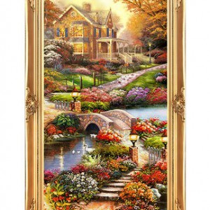 歐式玄關裝飾畫山水過道招財風水靠山寶盆山豎版美式掛畫油畫壁畫