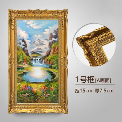 玄關(guān)畫豎版純手繪油畫裝飾畫聚寶盆歐式山水風景走廊裝飾墻壁掛畫