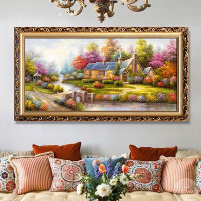 聚寶盆山水畫田園風景掛畫歐式客廳裝飾畫沙發(fā)背景墻油畫招財壁畫